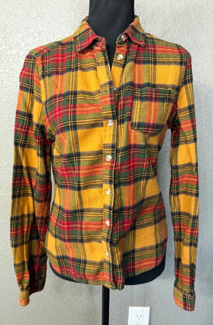 BDG Urban Outfitters Womens Sz M Yellow Red Flannel Button Up Plaid Shirt